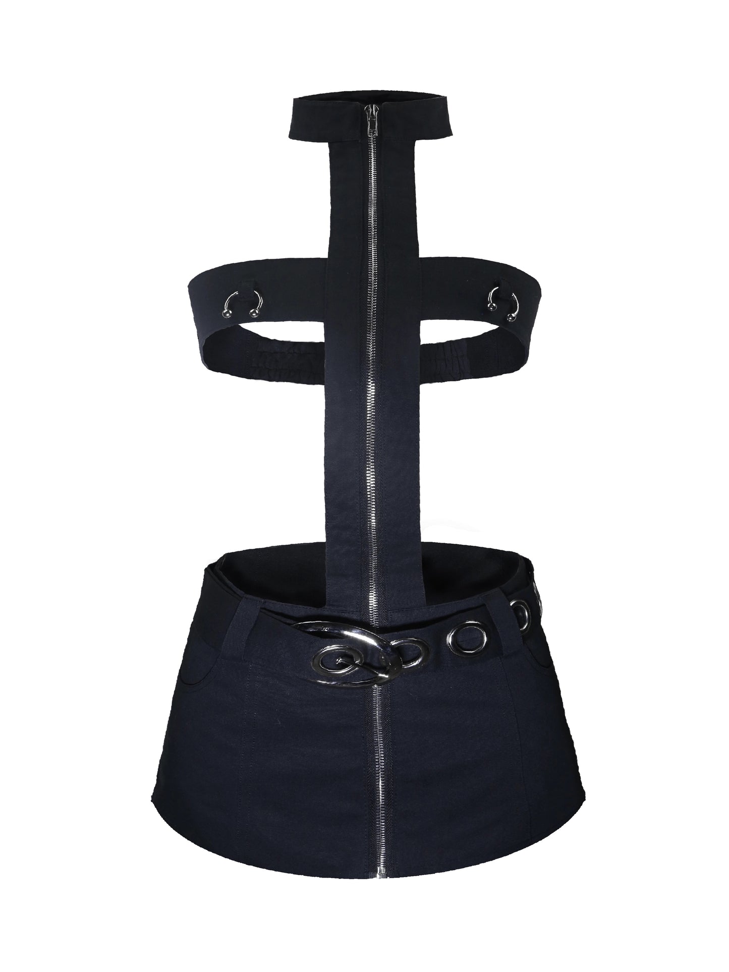 Fruitanari Cross Halter Cut-out Dress with Belt & Zipper