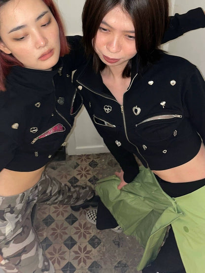 Fruitanari Zip-Up Hoodie In Black With Cut Out Detail