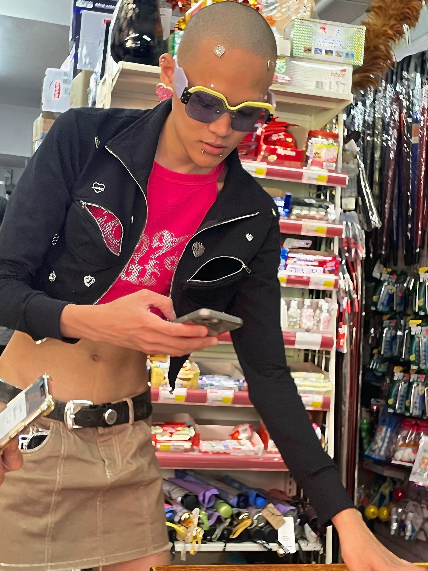 Fruitanari Zip-Up Hoodie In Black With Cut Out Detail