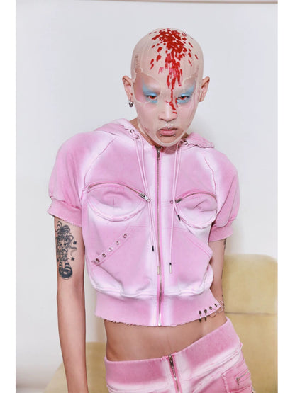 Fruitanari Distressed Hoodie In Pink