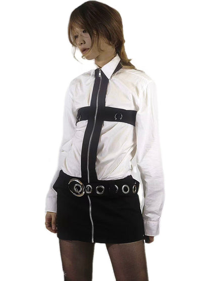 Fruitanari Cross Halter Cut-out Dress with Belt & Zipper