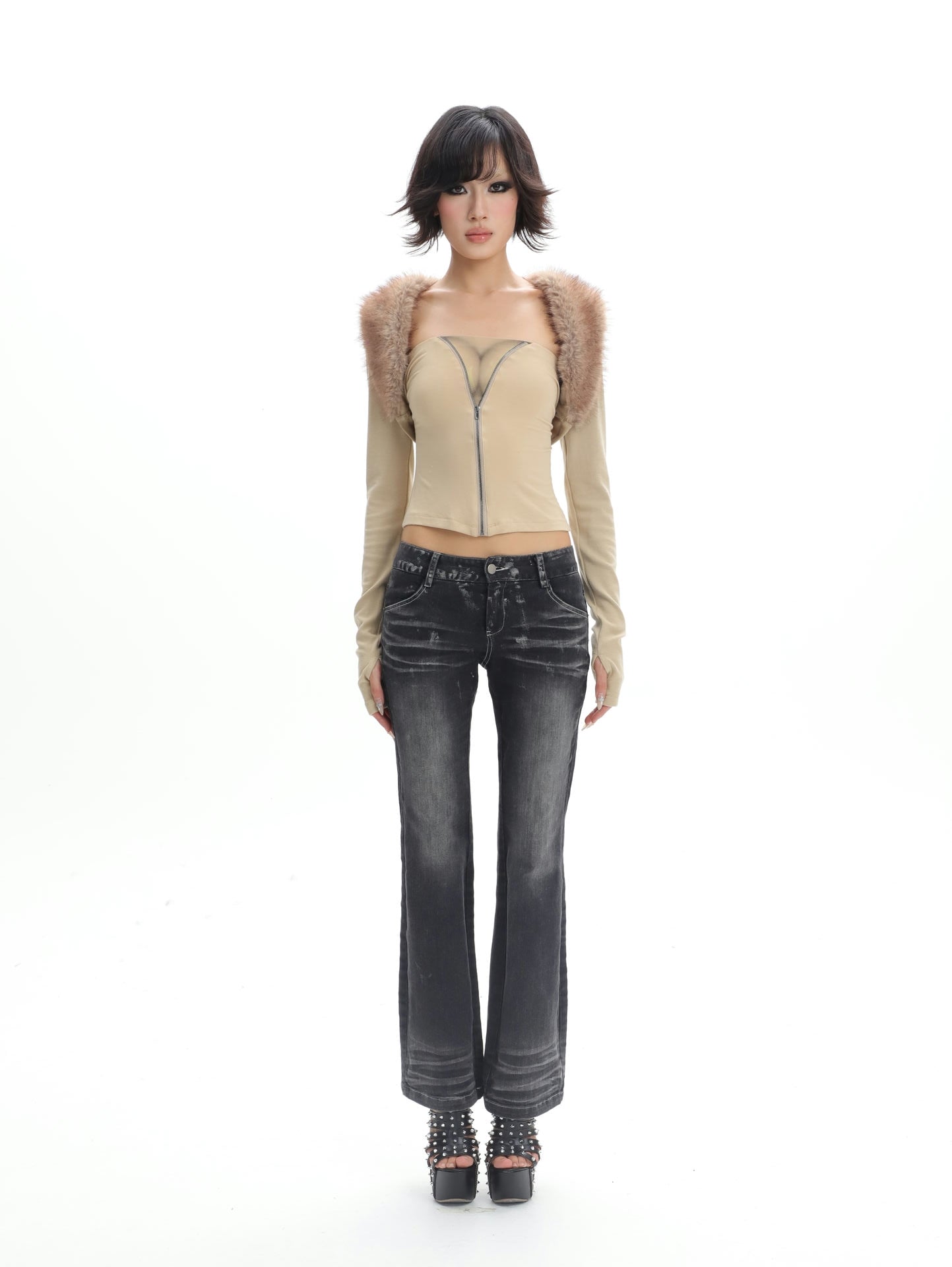 Dolomedes Gia Fur Collar Shrug & Tube Top