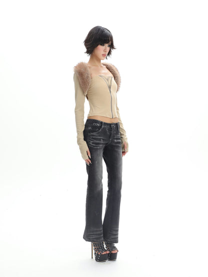 Dolomedes Gia Fur Collar Shrug & Tube Top