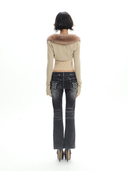 Dolomedes Gia Fur Collar Shrug & Tube Top