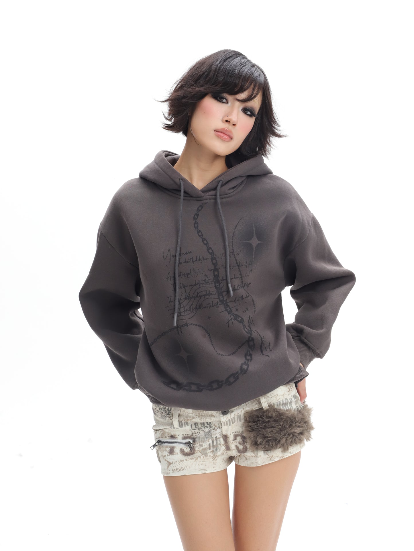 Dolomedes Grey Fleece Lined Oversized Hoodie