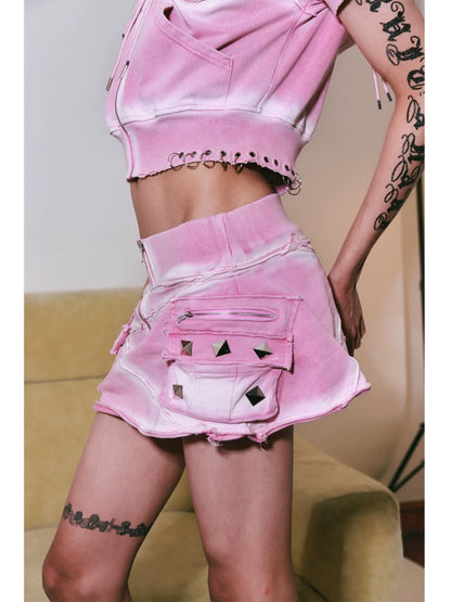 Fruitanari washed studded skirt