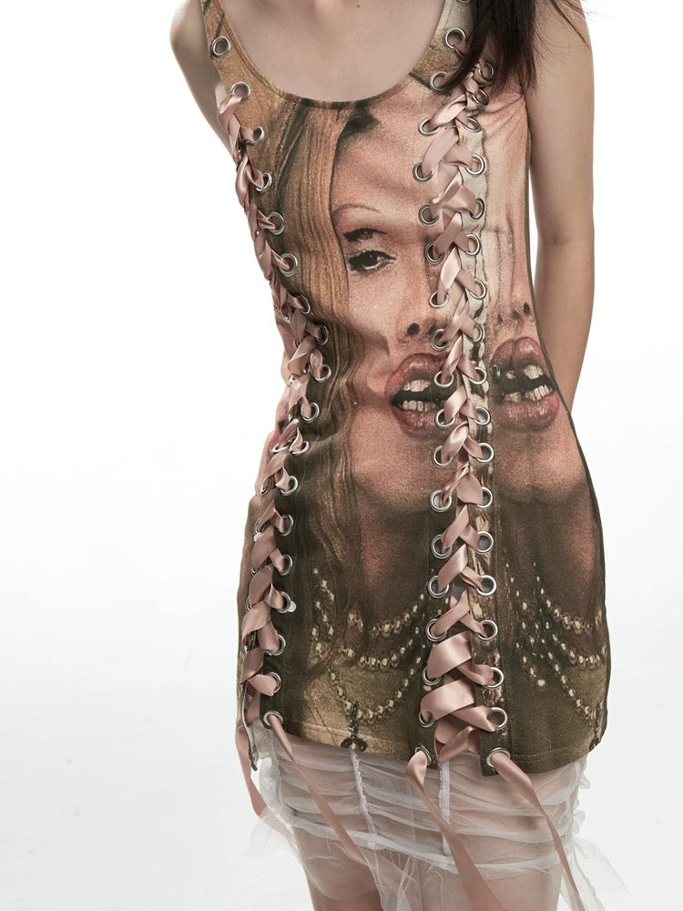 Fruitanari printed tie-up dress