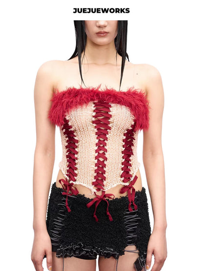 JUEJUEWORKS Hand-Knit Tube Top in Red