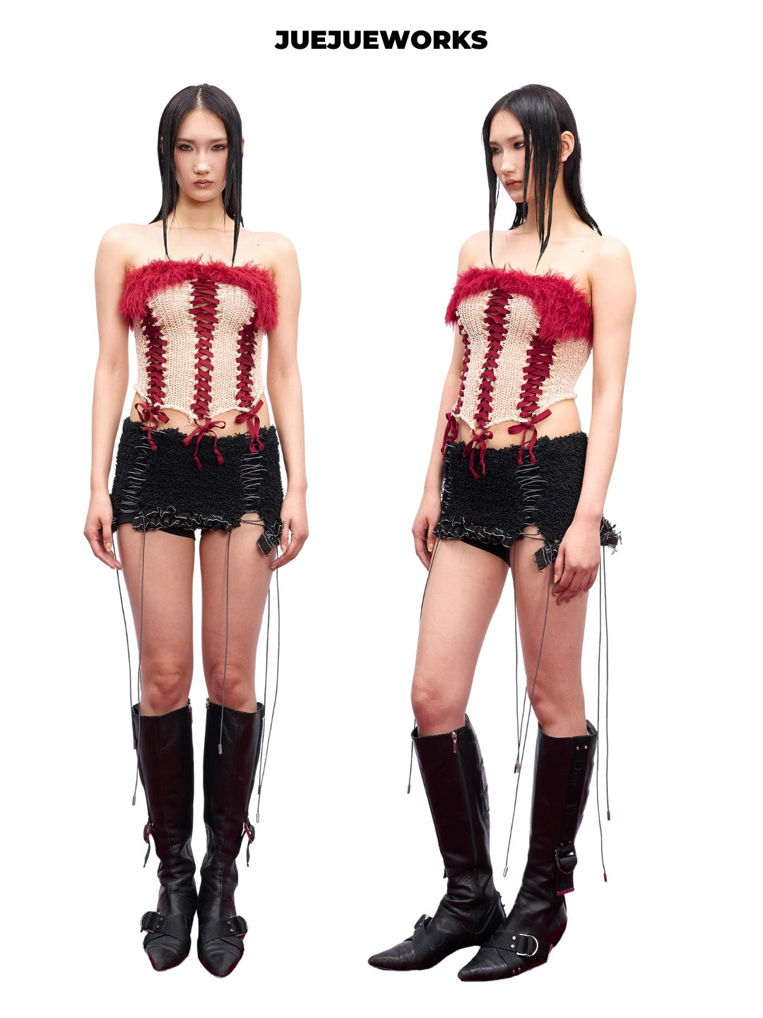 JUEJUEWORKS Hand-Knit Tube Top in Red