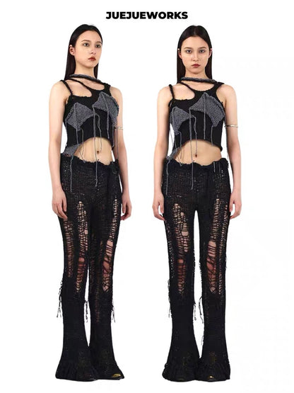 JUEJUEWORKS Hand-Knit Top in Black