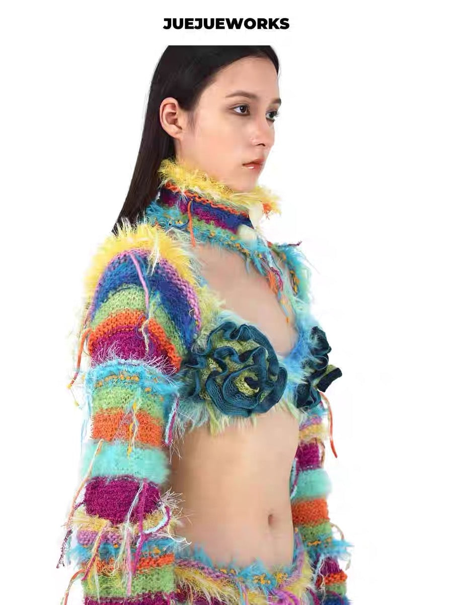 JUEJUEWORKS Hand-Knit Bikini Top in Blue