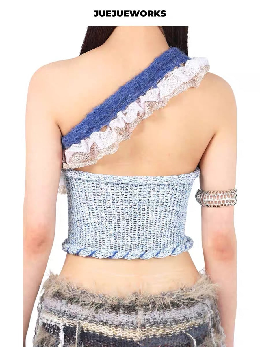 JUEJUEWORKS Hand-Knit Top in Blue