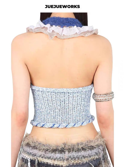 JUEJUEWORKS Hand-Knit Top in Blue