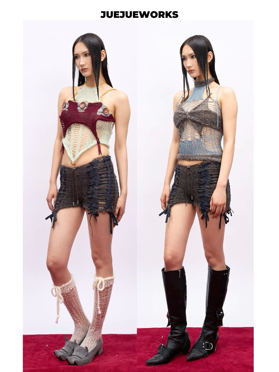 JUEJUEWORKS Hand-Knit Micro Shorts In Dark Brown