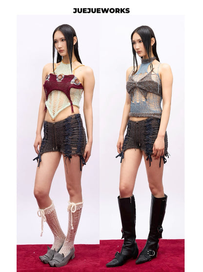 JUEJUEWORKS Hand-Knit Micro Shorts In Dark Brown