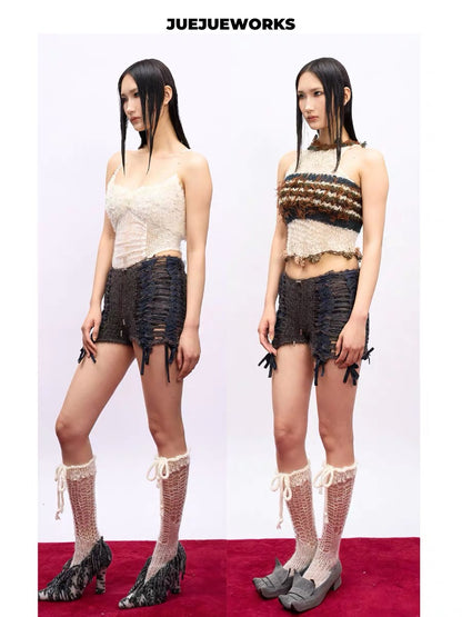 JUEJUEWORKS Hand-Knit Micro Shorts In Dark Brown