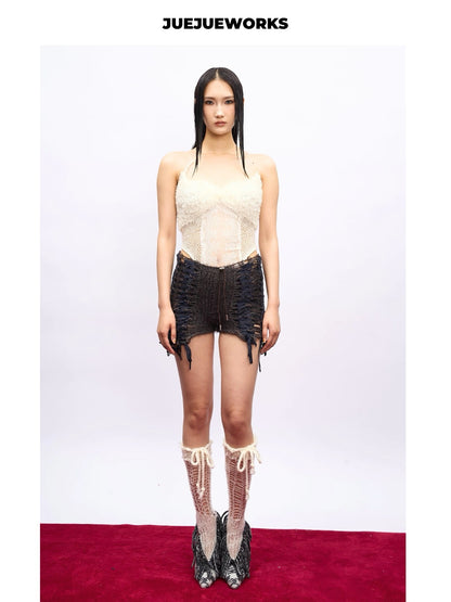 JUEJUEWORKS Hand-Knit Micro Shorts In Dark Brown