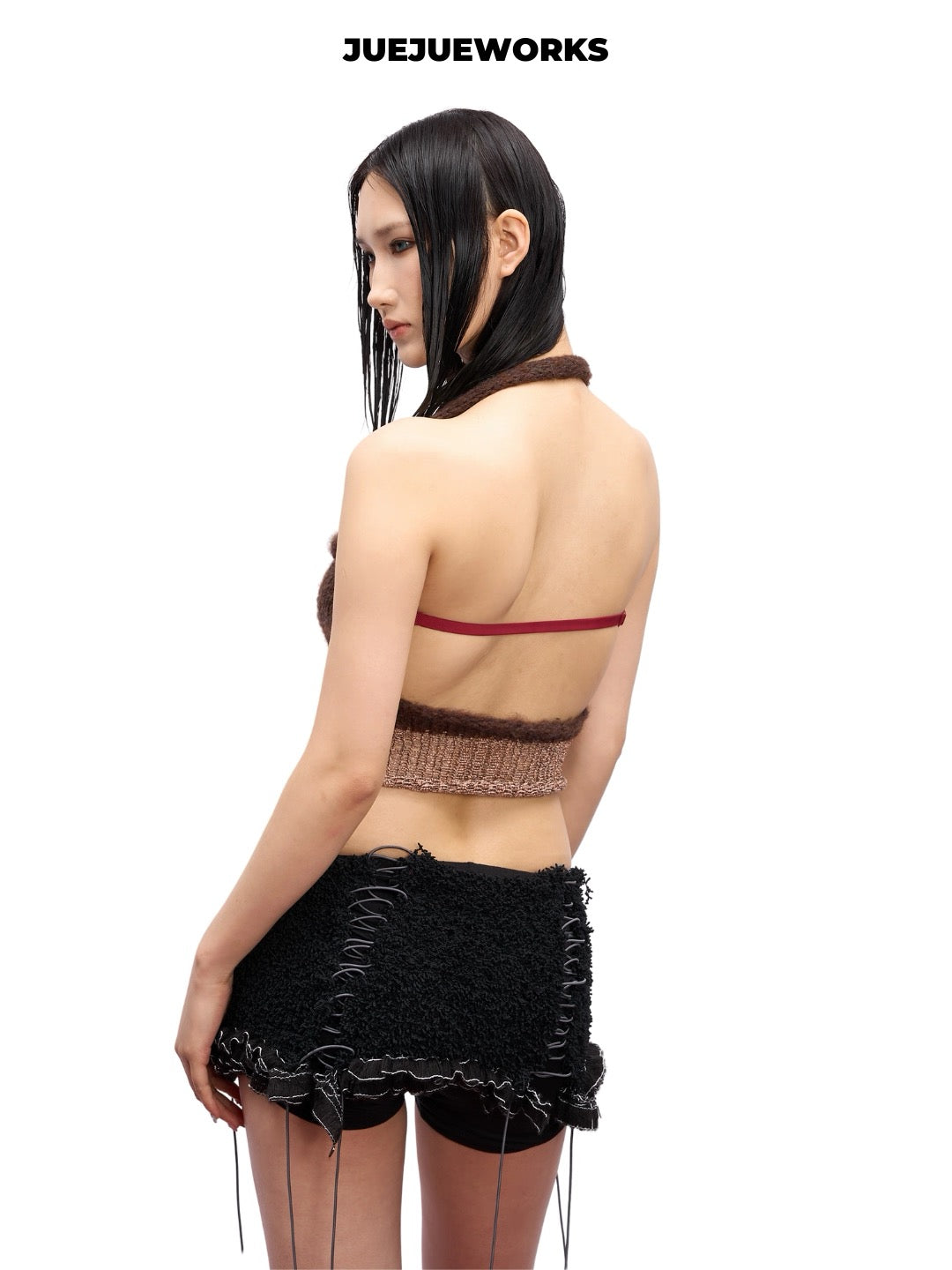 JUEJUEWORKS Hand-Knit Top in Brown