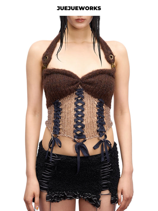 JUEJUEWORKS Hand-Knit Top in Brown