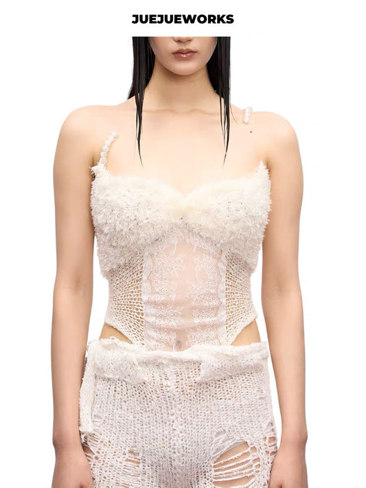 JUEJUEWORKS Hand-Knit Top in White