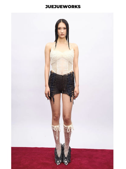 JUEJUEWORKS Hand-Knit Top in White