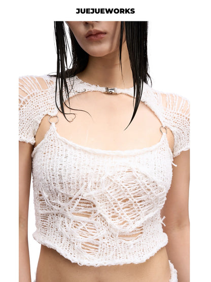 JUEJUEWORKS Hand-Knit Top in White