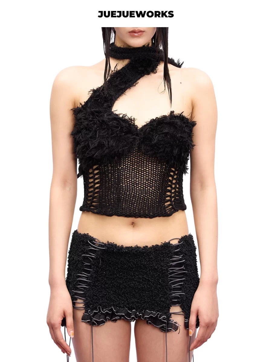 JUEJUEWORKS Hand-Knit Top in Black