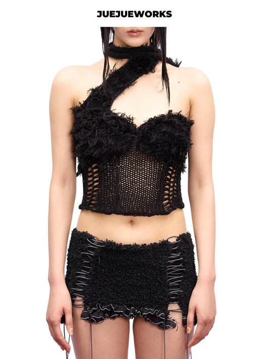 JUEJUEWORKS Hand-Knit Top in Black