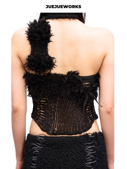 JUEJUEWORKS Hand-Knit Top in Black