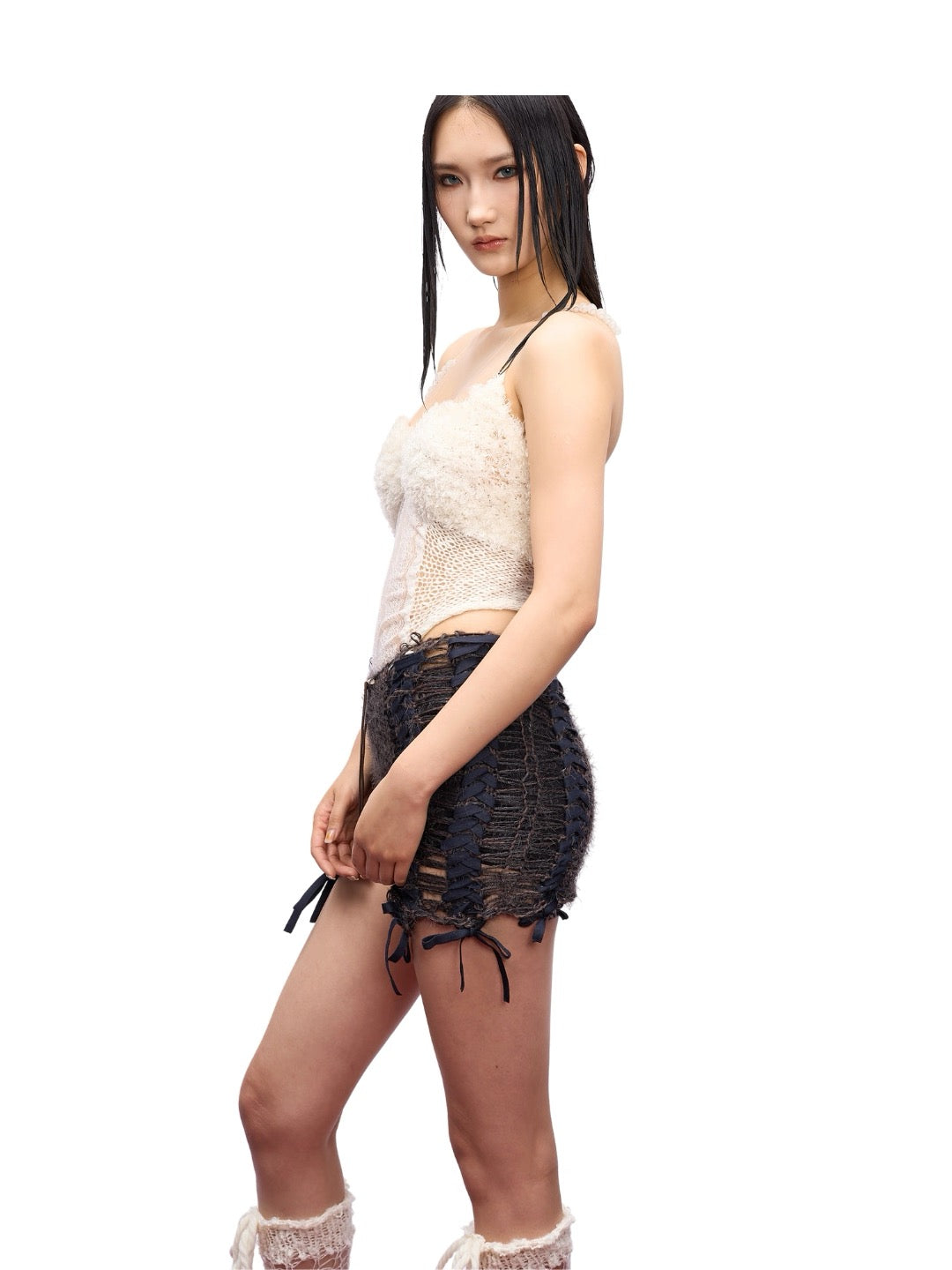 JUEJUEWORKS Hand-Knit Micro Shorts In Dark Brown