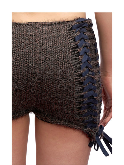 JUEJUEWORKS Hand-Knit Micro Shorts In Dark Brown