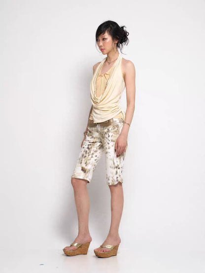 Floirds Market Leopard Print Denim Midi Pants