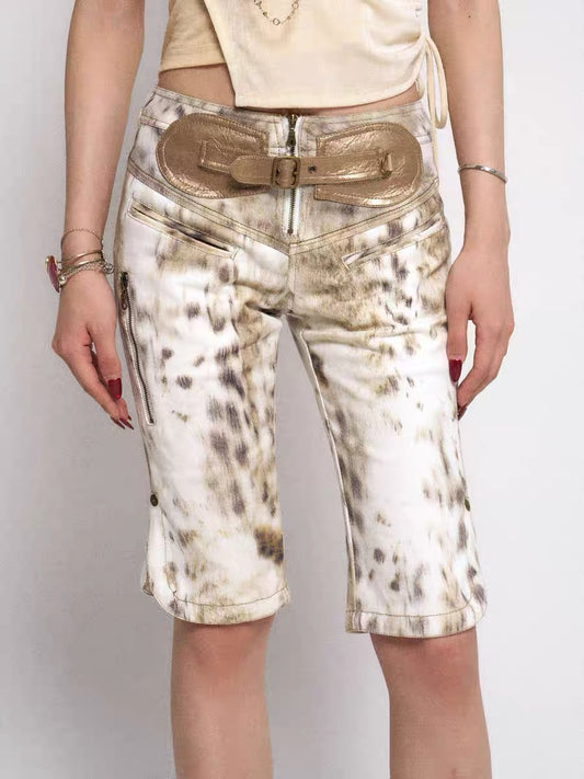 Floirds Market Leopard Print Denim Midi Pants