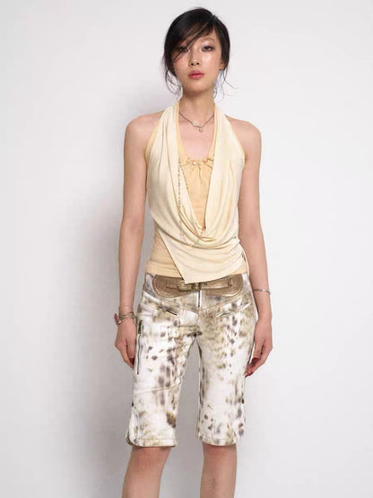 Floirds Market Leopard Print Denim Midi Pants