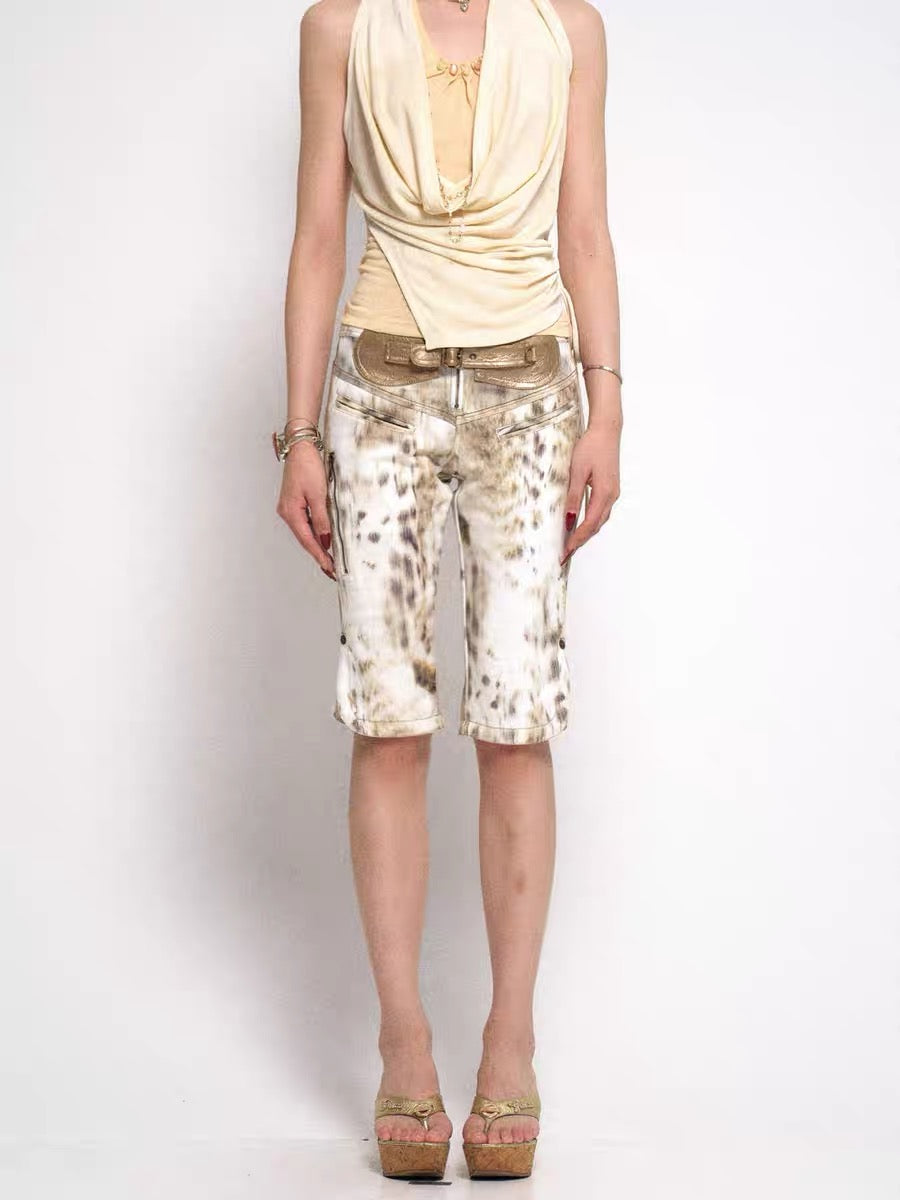 Floirds Market Leopard Print Denim Midi Pants