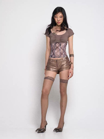 Floirds Market Rose Gold Pu Leather Micro Shorts