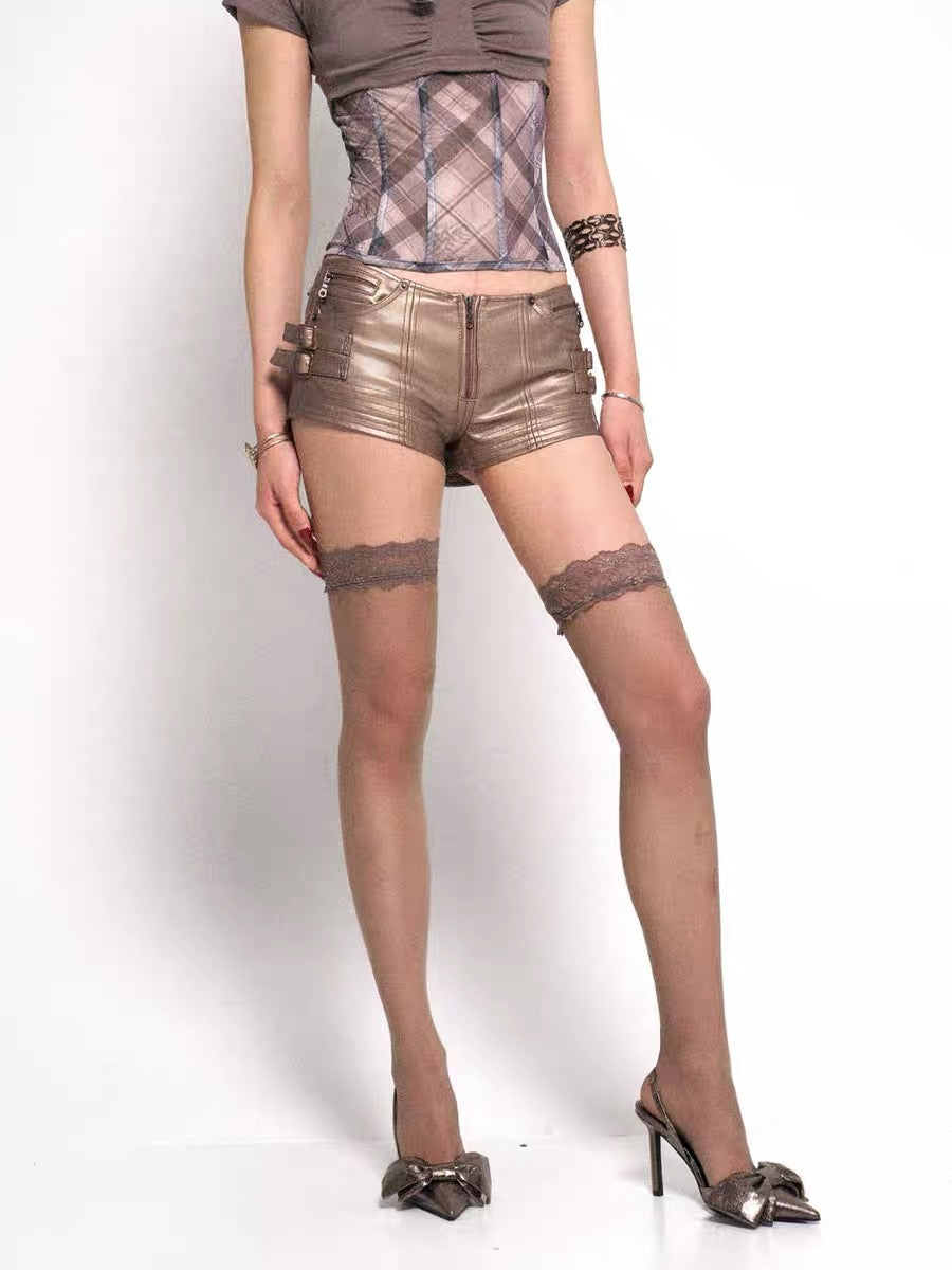 Floirds Market Rose Gold Pu Leather Micro Shorts