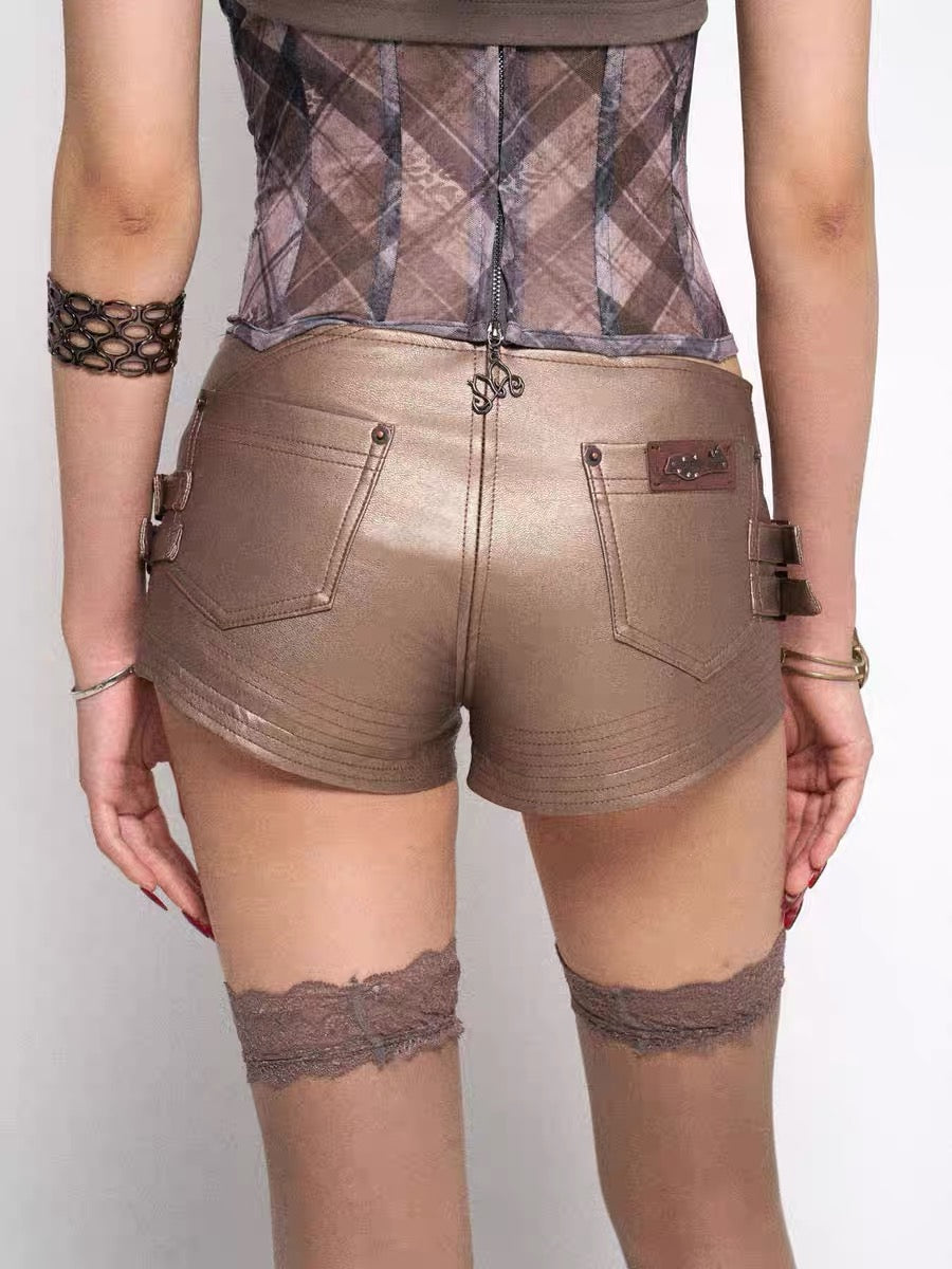 Floirds Market Rose Gold Pu Leather Micro Shorts