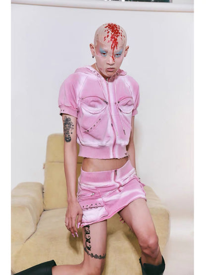 Fruitanari washed studded skirt