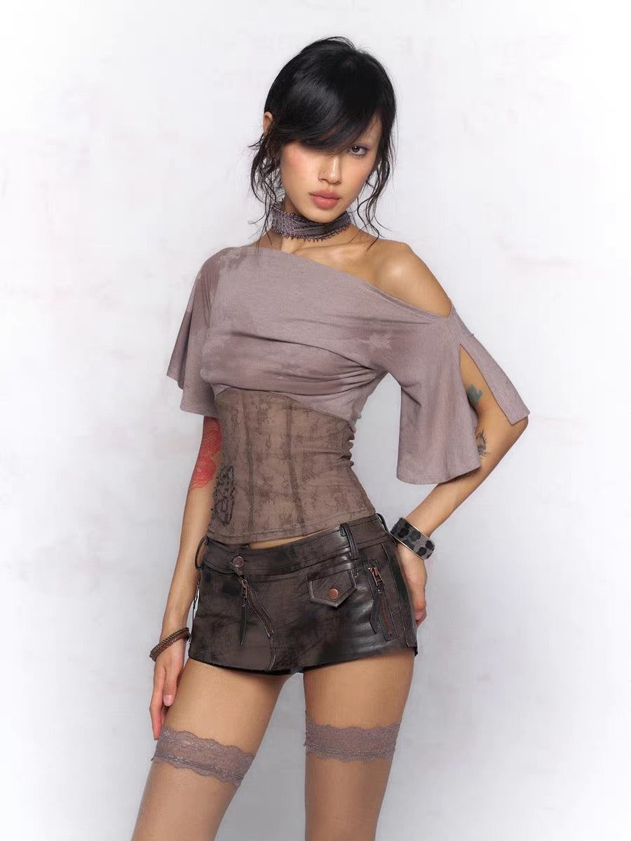 Floirds Market Dark Brown Leather Skort