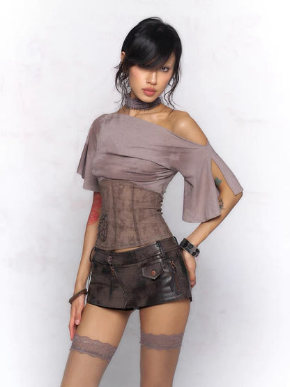 Floirds Market Dark Brown Leather Skort
