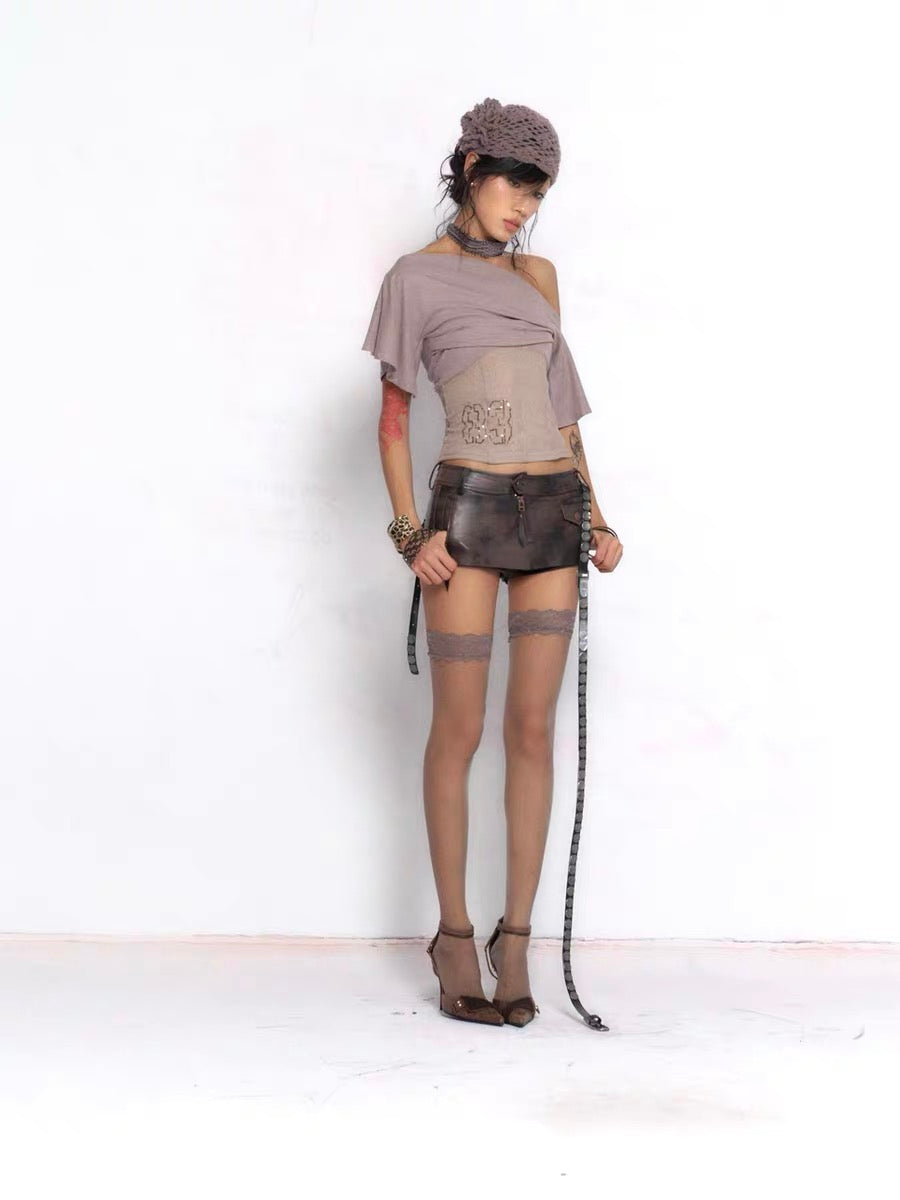 Floirds Market Dark Brown Leather Skort