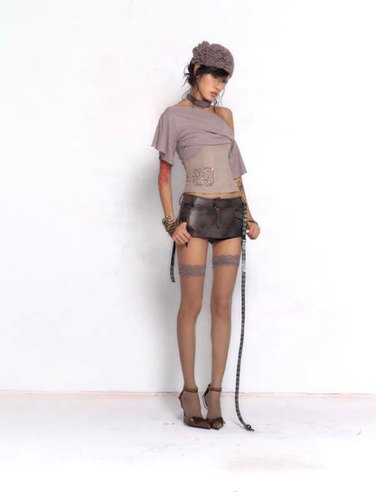 Floirds Market Dark Brown Leather Skort