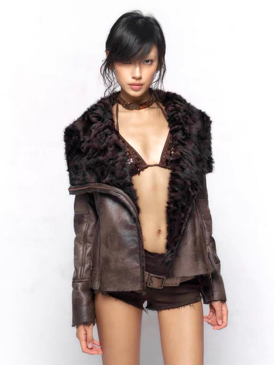 Floirds Market Lapel Lamb Fur Coat